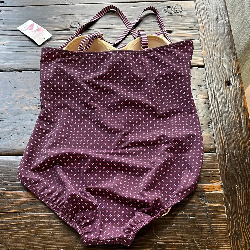 Lands' End One Piece Swimsuit in Purple and Cream Size 8 - Picture 3 of 6